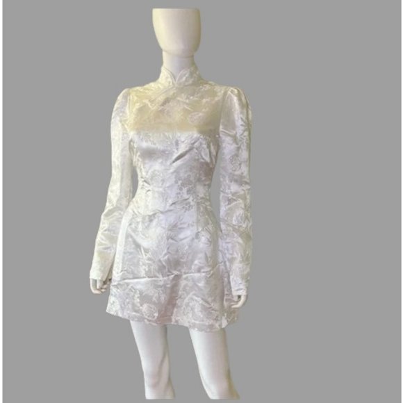 SAU LEE Joyce Dress Champagne Floral Mandarin Asian Qipao Chinese Cheongsam US 4 - Picture 11 of 13